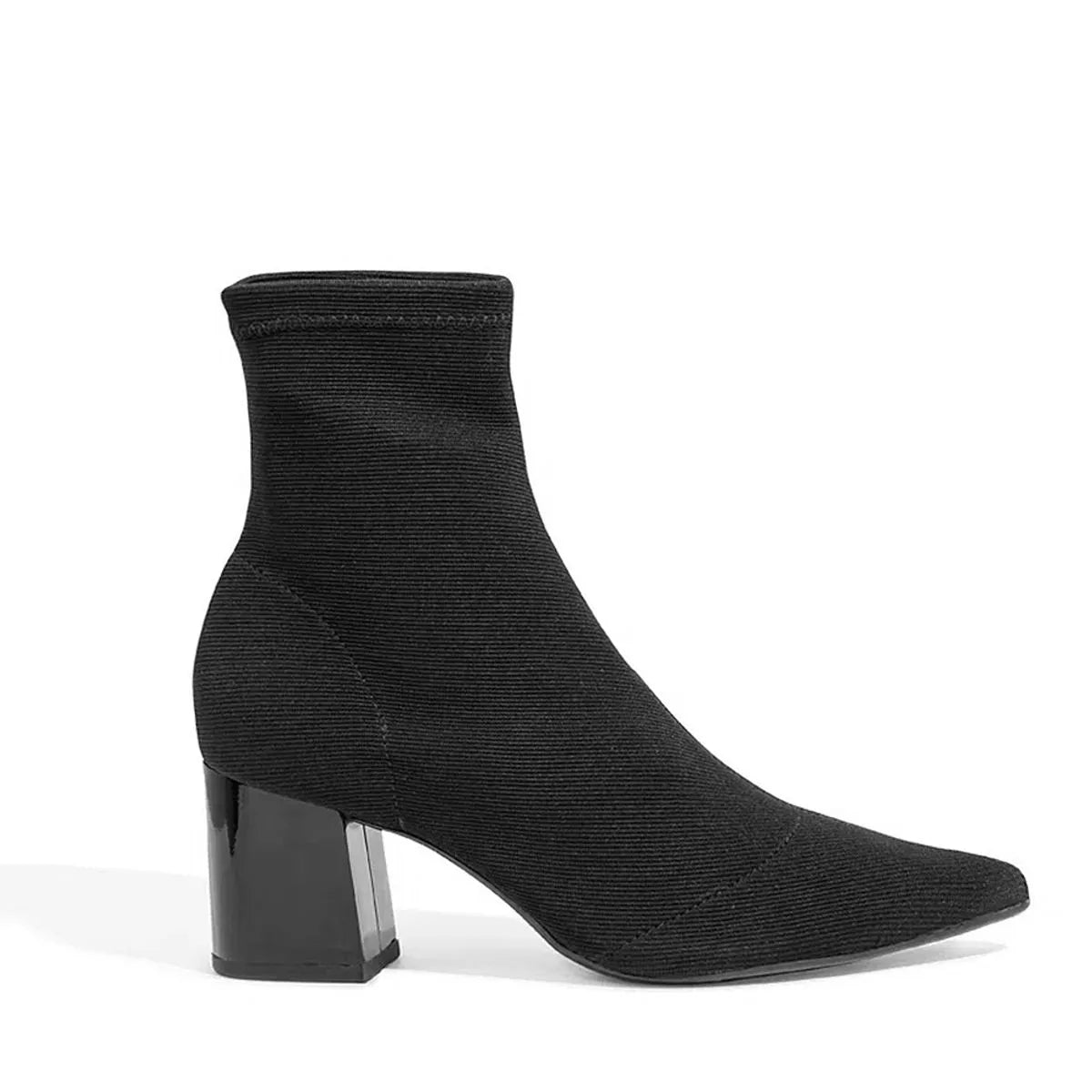 Bota Preta Malha Strech Salto Bloco Bico Fino