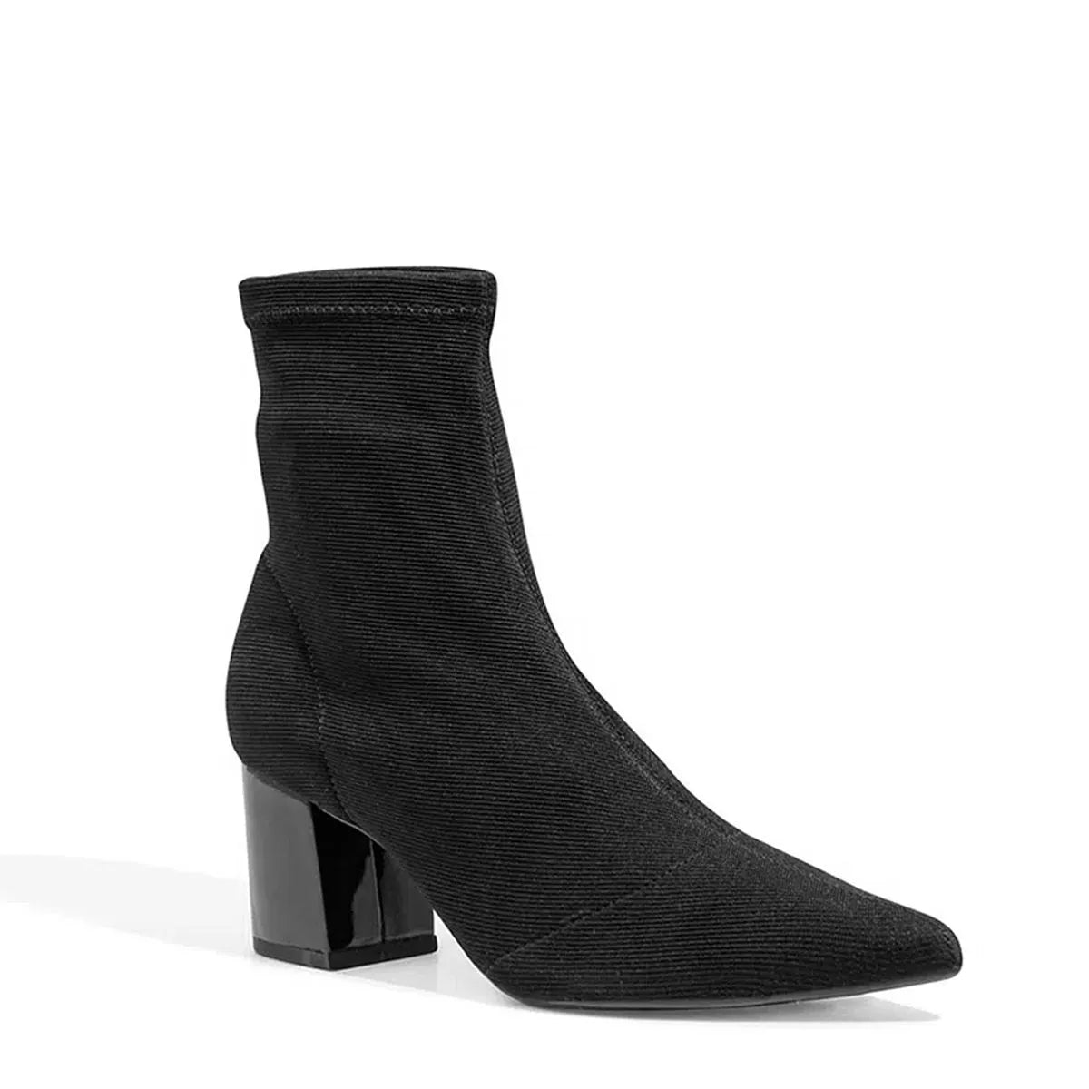 Bota Preta Malha Strech Salto Bloco Bico Fino