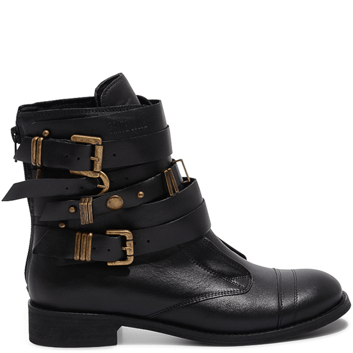 Bota Preta Couro Fivelas