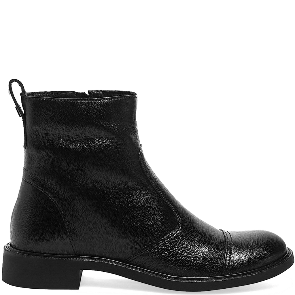 Bota Coturno Básica De Couro Pelica Cano Médio E Salto Baixo
