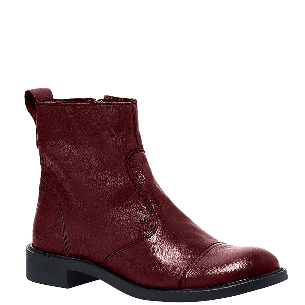 Bota Coturno Básica De Couro Pelica Cano Médio E Salto Baixo
