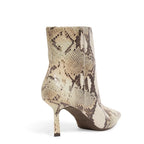 Bota Cano Baixo Couro Estampa Animal Print Cobra Bico Fino