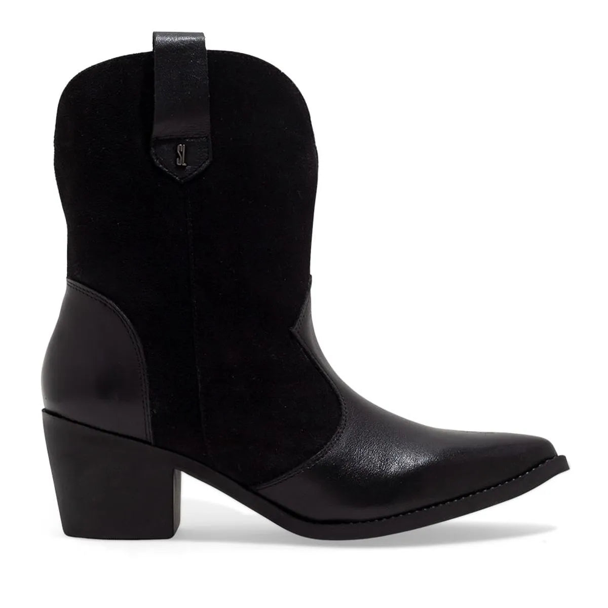 Bota Western Couro Camurça Bico Fino Salto Grosso