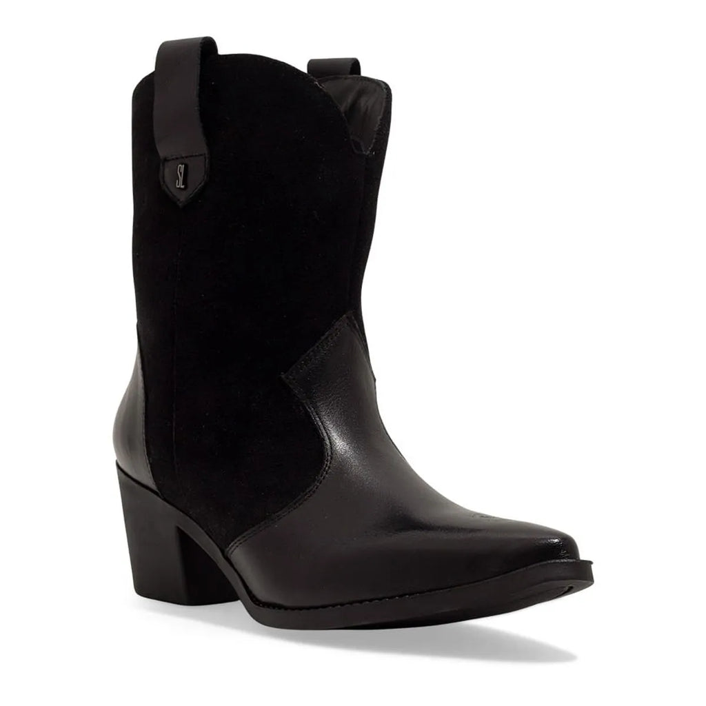 Bota Western Couro Camurça Bico Fino Salto Grosso