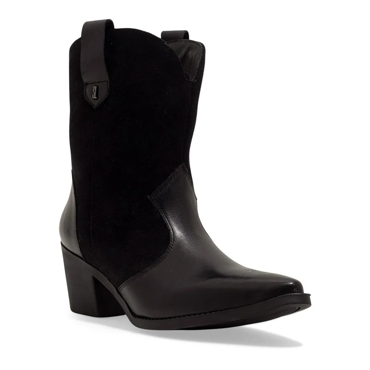 Bota Western Couro Camurça Bico Fino Salto Grosso