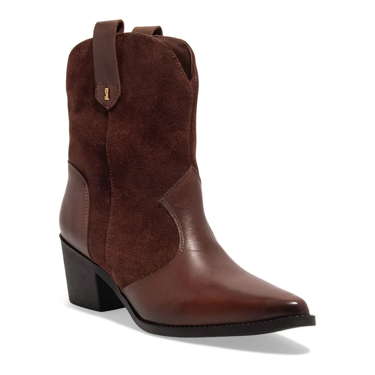 Bota Western Couro Camurça Bico Fino Salto Grosso