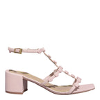 Sandália Napa Soft Rosa Bico Quadrado Salto Bloco Baixo