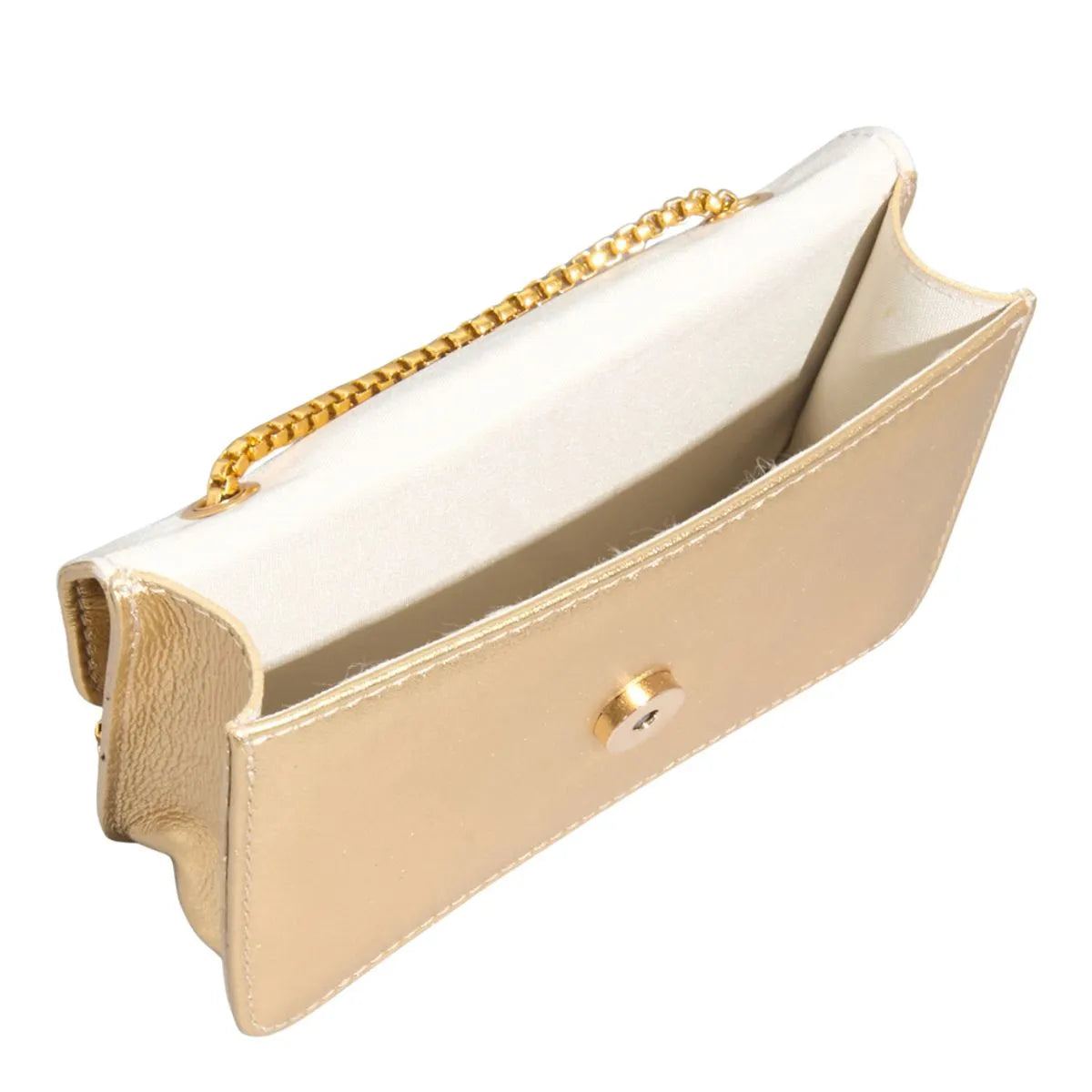 Bolsa Envelope Couro Soft Metalizado Dourada Alça Transversal