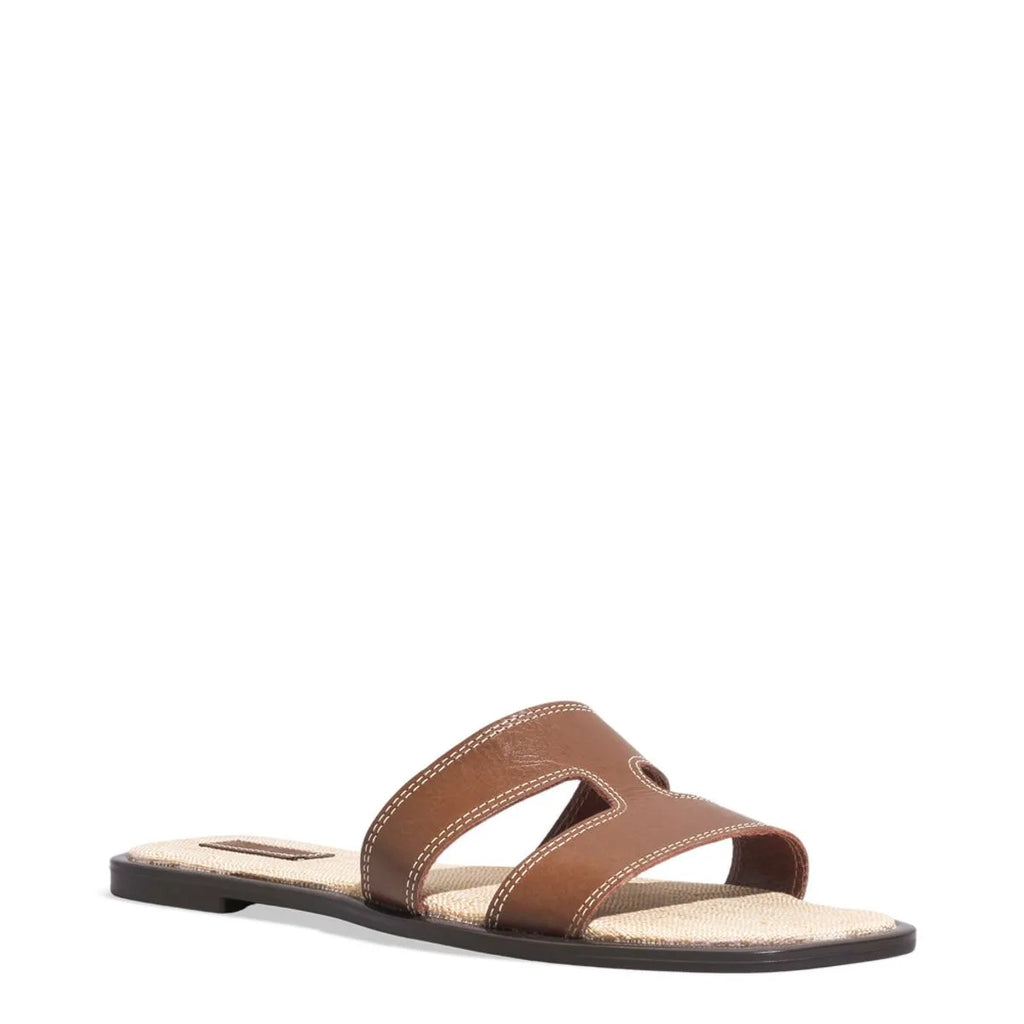 Rasteira Couro Nobre Marrom Conhaque Flat